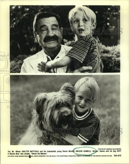 1993 Press Photo Actors Walter Matthau, Mason Gamble in Dennis the Menace Movie-Historic Images