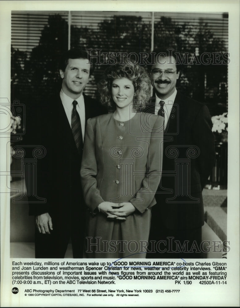 1990 Press Photo Co-hosts and weatherman of ABC&#39;s &quot;Good Morning America&quot; - Historic Images