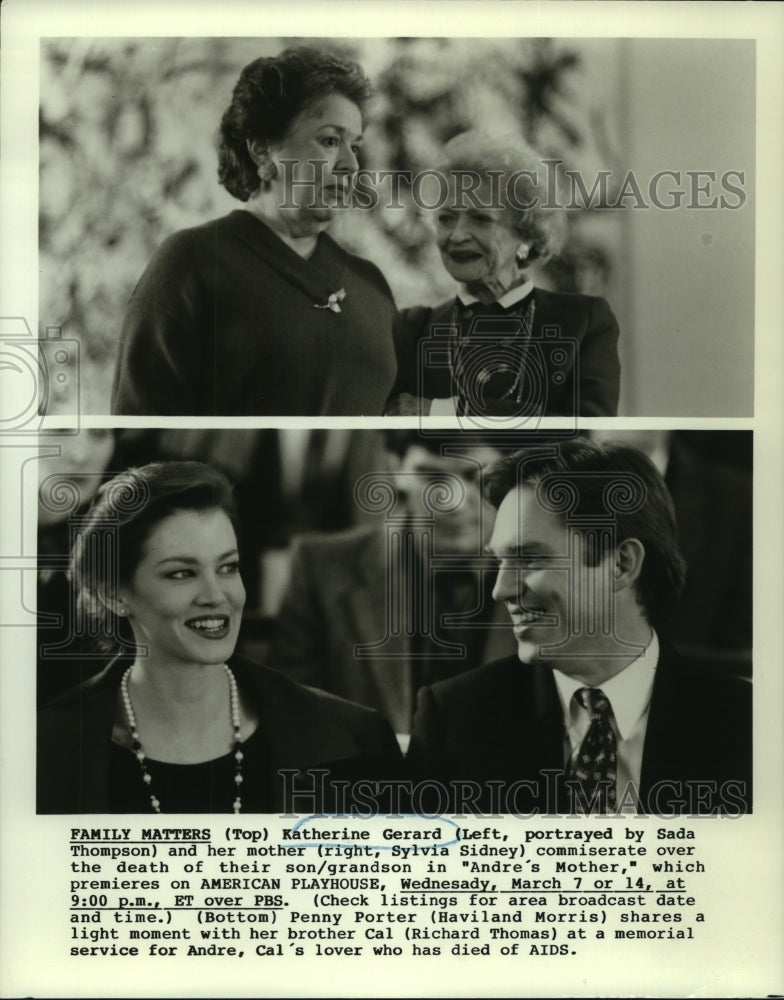 1990 Press Photo Actors Sada Thompson, Sylvia Sidney, Others in Andre&#39;s Mother - Historic Images