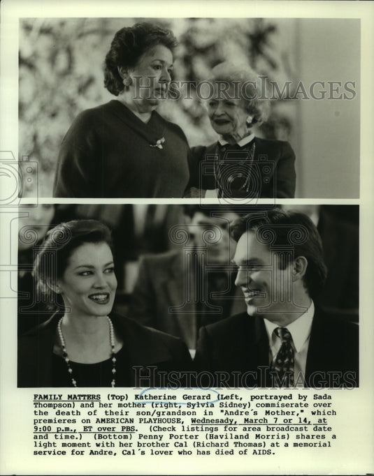 1990 Press Photo Actors Sada Thompson, Sylvia Sidney, Others in Andre's Mother - Historic Images