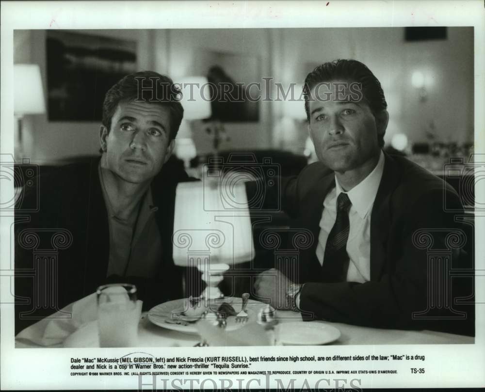 1989 Press Photo Mel Gibson and Kurt Russell, scene from movie &quot;Tequila Sunrise&quot;-Historic Images