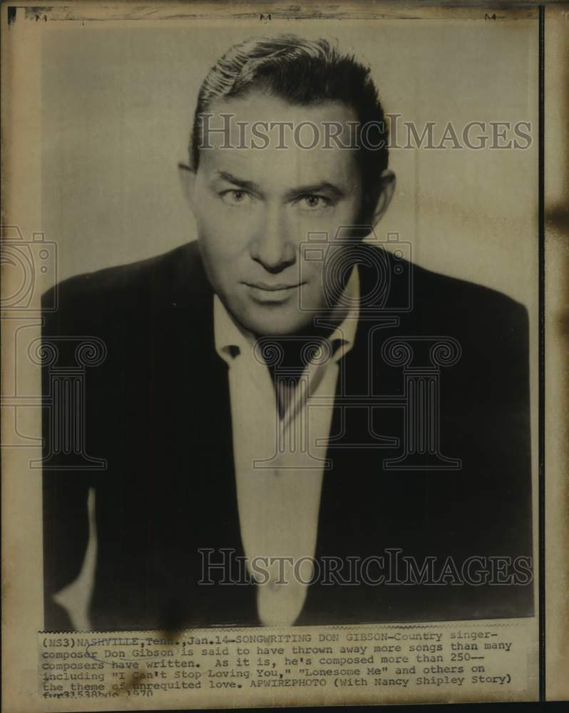 1970 Press Photo Country Singer Don Gibson in Nashville, Tennessee - Historic Images