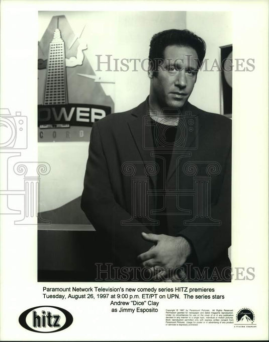 1997 Press Photo Actor Andrew "Dice" Clay as Jimmy Esposito in "Hitz" on UPN-TV-Historic Images