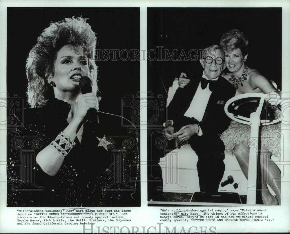 1987 Press Photo Mary Hart with George Burns in &quot;Super Picnic &#39;87&quot; on Television-Historic Images