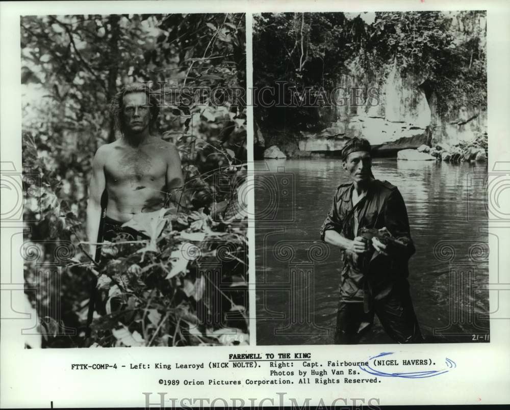 1989 Press Photo Actors Nick Nolte, Nigel Havers in &quot;Farewell to the King&quot; movie-Historic Images