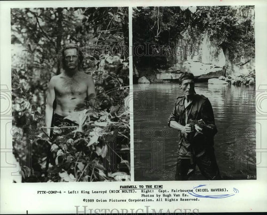 1989 Press Photo Actors Nick Nolte, Nigel Havers in "Farewell to the King" movie-Historic Images