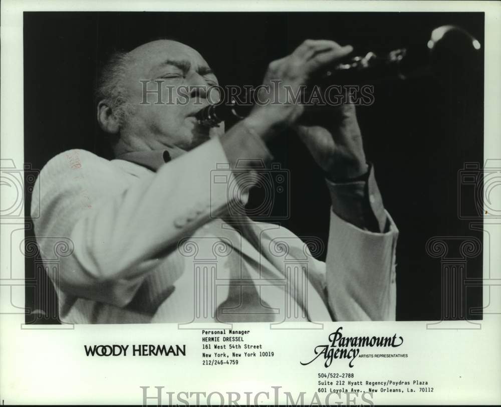 1987 Press Photo Saxophonist Woody Herman - nop35536-Historic Images