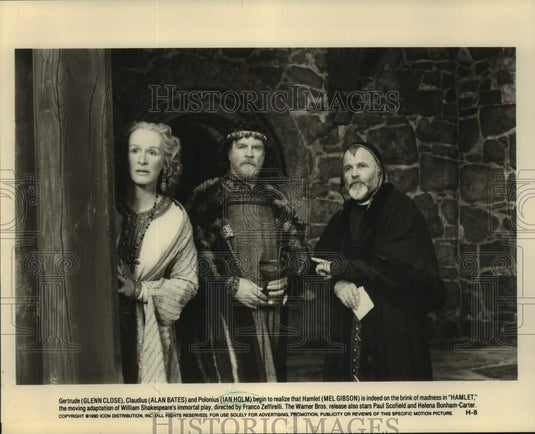 1990 Press Photo Actress Glenn Close, Actor Ian Holm, co-star in "Hamlet"-Historic Images
