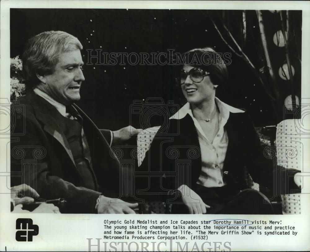 1978 Press Photo Ice Skater Dorothy Hamill on &quot;The Merv Griffin Show&quot; on TV- Historic Images