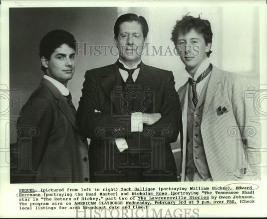 1988 Press Photo Zach Galligan, Edward Herrmann, Nick Rowe-The Return of Hickey-Historic Images
