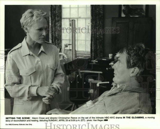 1997 Press Photo Glenn Close and director Christopher Reeve, "In The Gloaming"-Historic Images
