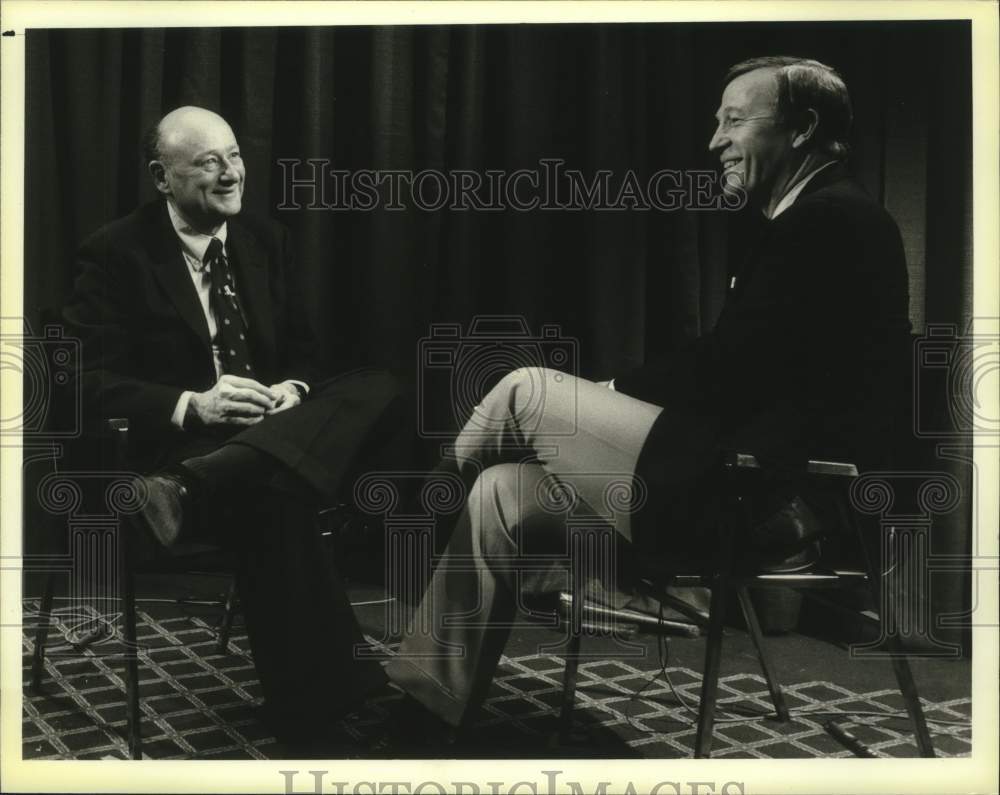 1984 Press Photo NBC Political Correspondent Roger Mudd interview Mayor Ed Koch-Historic Images