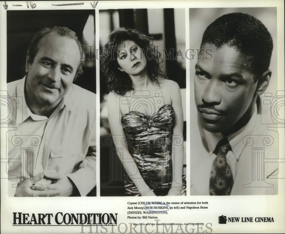 1990 Press Photo Chloe Webb, Bob Hoskins, Denzel Washington in &quot;Heart Condition&quot;-Historic Images