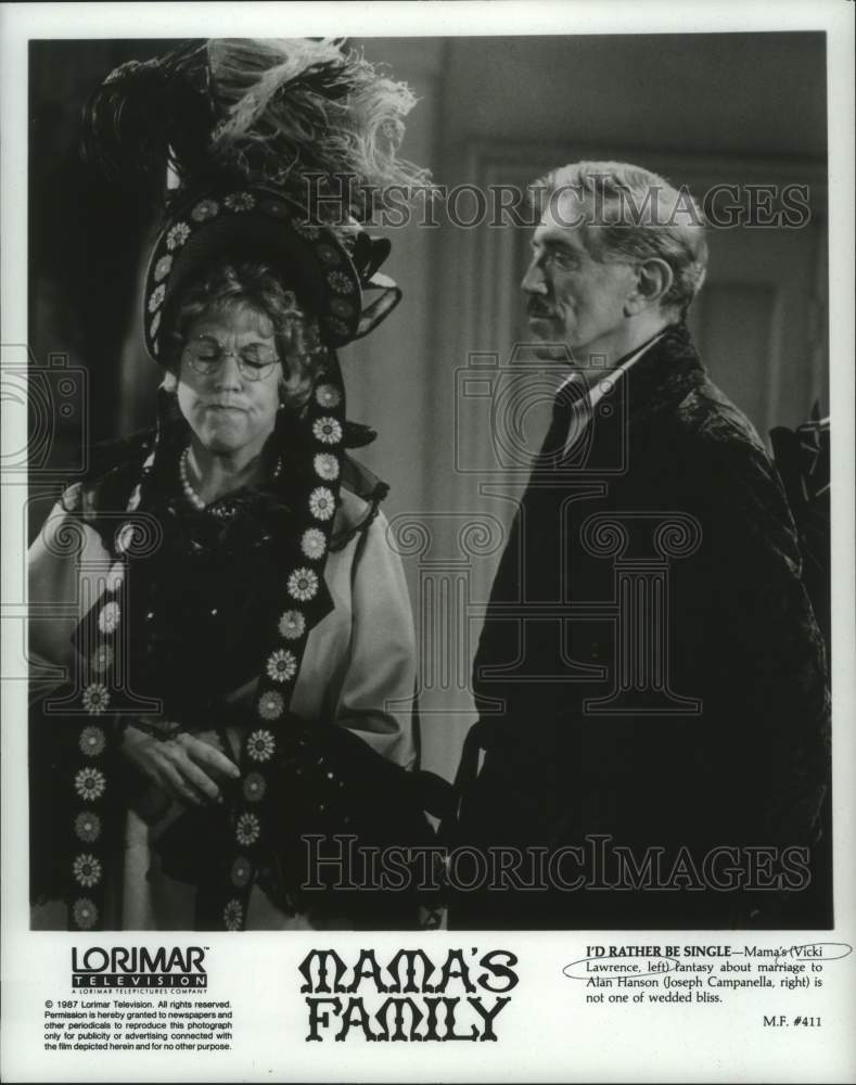 1987 Press Photo Vicki Lawrence &amp; Joseph Campanella in &quot;Mama&#39;s Family&quot;-Historic Images