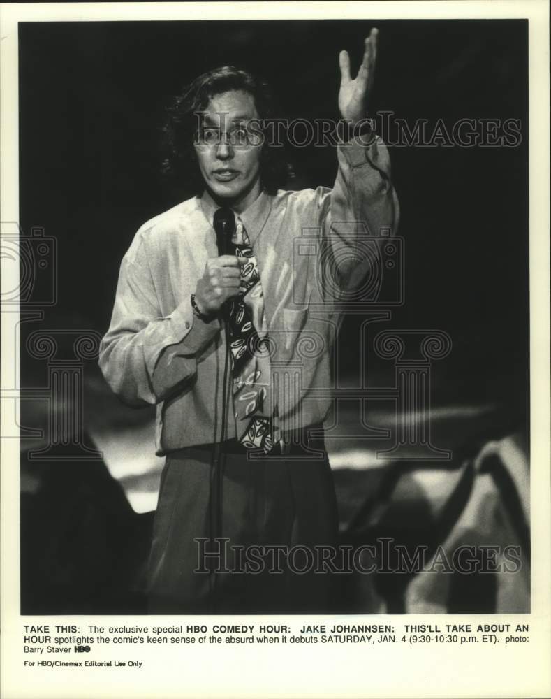 1991 Press Photo Comedian Jake Johannsen in &quot;This&#39;ll Take About An Hour&quot;-Historic Images