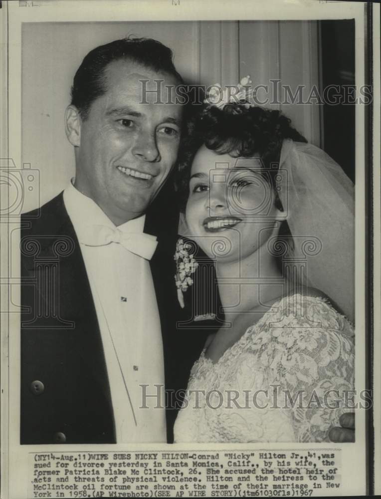 1958 Press Photo Conrad &quot;Nicky&quot; Hilton, Jr &amp; Patricia Blake McClintock wed - Historic Images