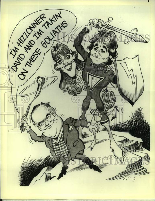 1979 Press Photo David Huddleston, "Hizzonner" actor faces off with Mork & Mindy-Historic Images