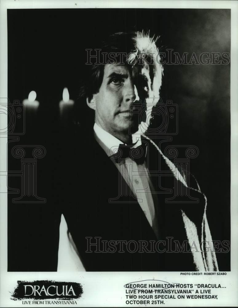 1990 Press Photo George Hamilton hosts &quot;Dracula...Live from Transylvania&quot;-Historic Images