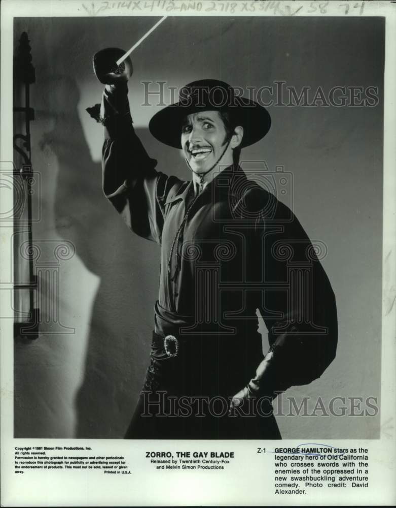 1981 Press Photo George Hamilton stars in &quot;Zorro, The Gay Blade&quot; - nop46294-Historic Images