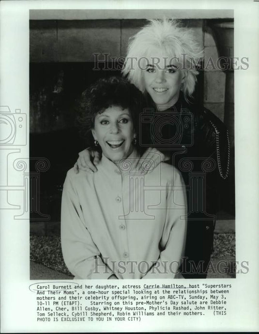 1987 Press Photo Carol Burnett and her daughter actress Carrie Hamilton-Historic Images
