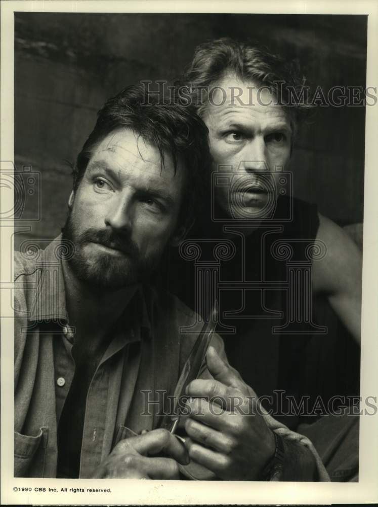 1990 Press Photo Perry King, Michael Beck star in "Only One Survived" - Historic Images
