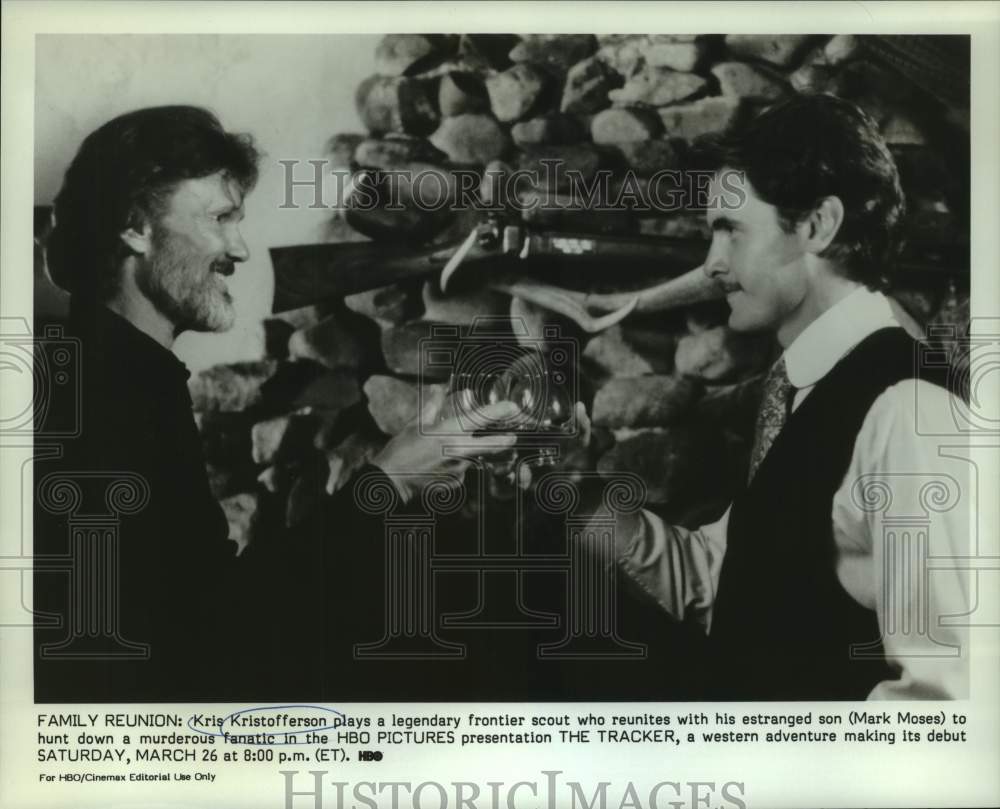 1988 Press Photo Kris Kristofferson and Mark Moses starring in "The Tracker"-Historic Images