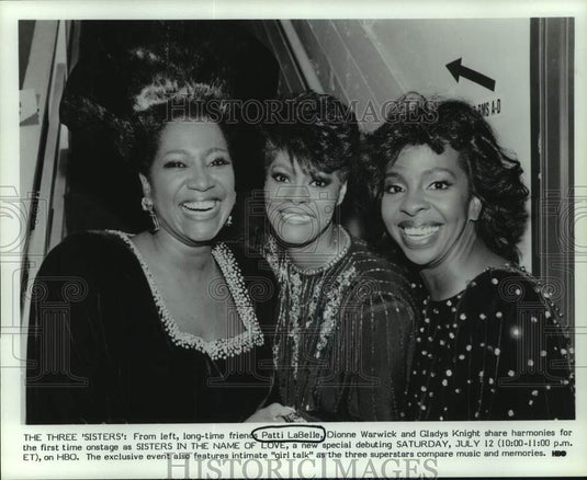 1986 Press Photo Singers Patti LaBelle, Dionne Warwick & Gladys Knight-Historic Images
