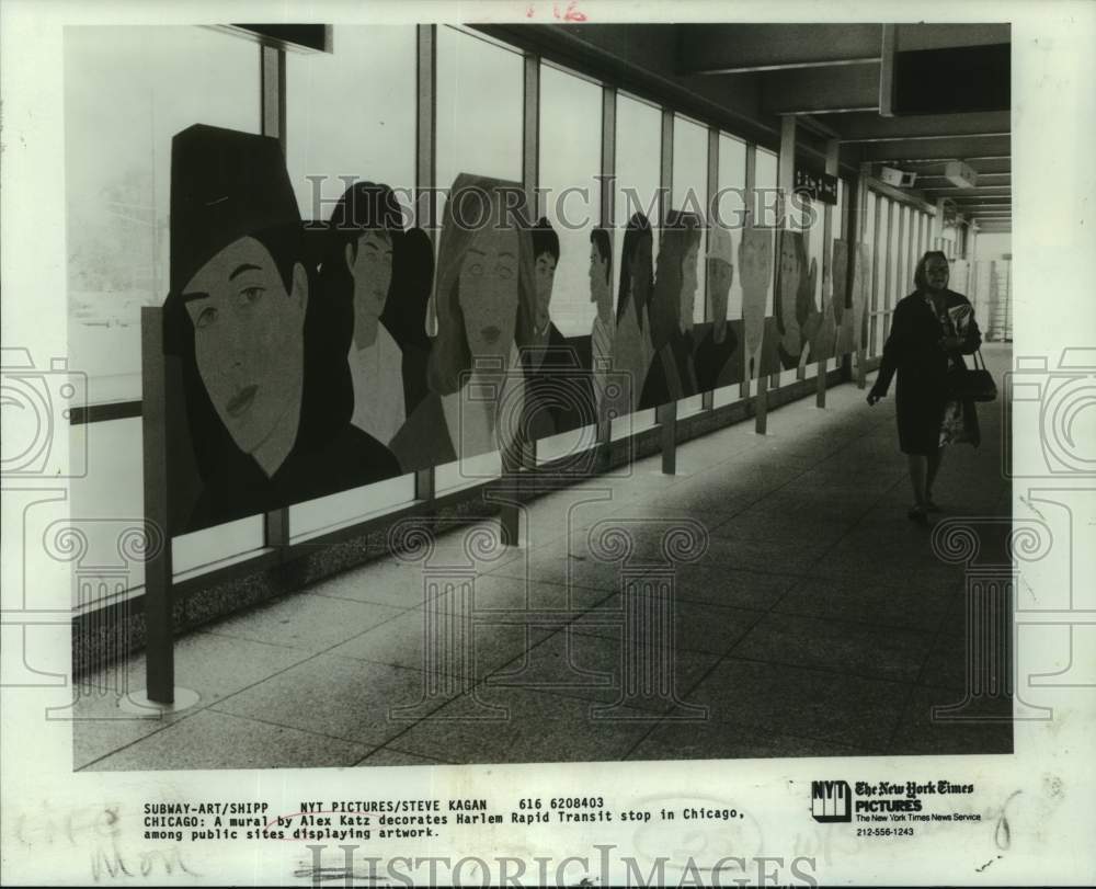 1984 Press Photo Alex Katz mural at Harlem Rapid Transit stop in Chicago-Historic Images