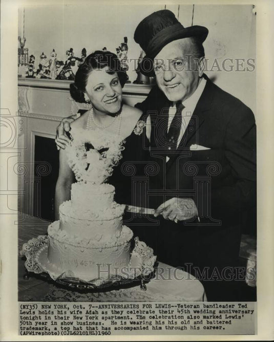 1960 Press Photo Ted & Adah Lewis celebrates their 45th wedding anniversary - Historic Images