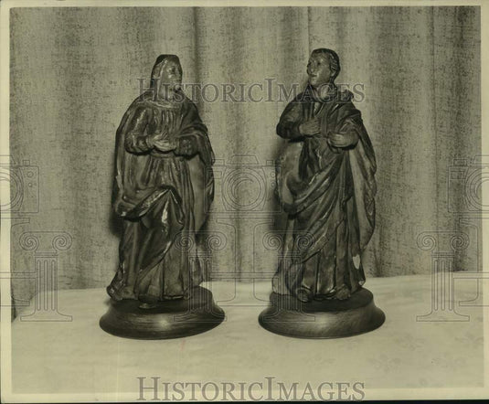 1967 18th Century Joseph & Mary wood carvings, International House-Historic Images