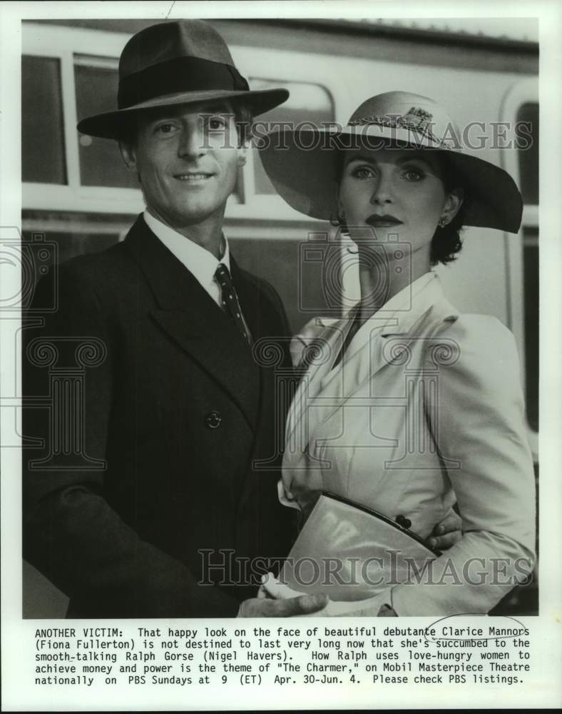 1989 Fiona Fullerton and Nigel Havers star in "The Charmer." on PBS - Historic Images