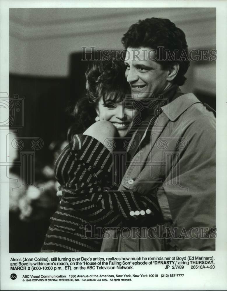 1989 Press Photo Scene from &quot;Dynasty&quot; with Joan Collins &amp; Ed Marinaro-Historic Images