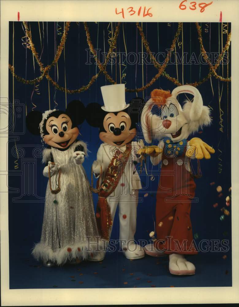 1989 Press Photo Mickey Mouse, Minnie Mouse and Roger Rabbitt - nop49653-Historic Images