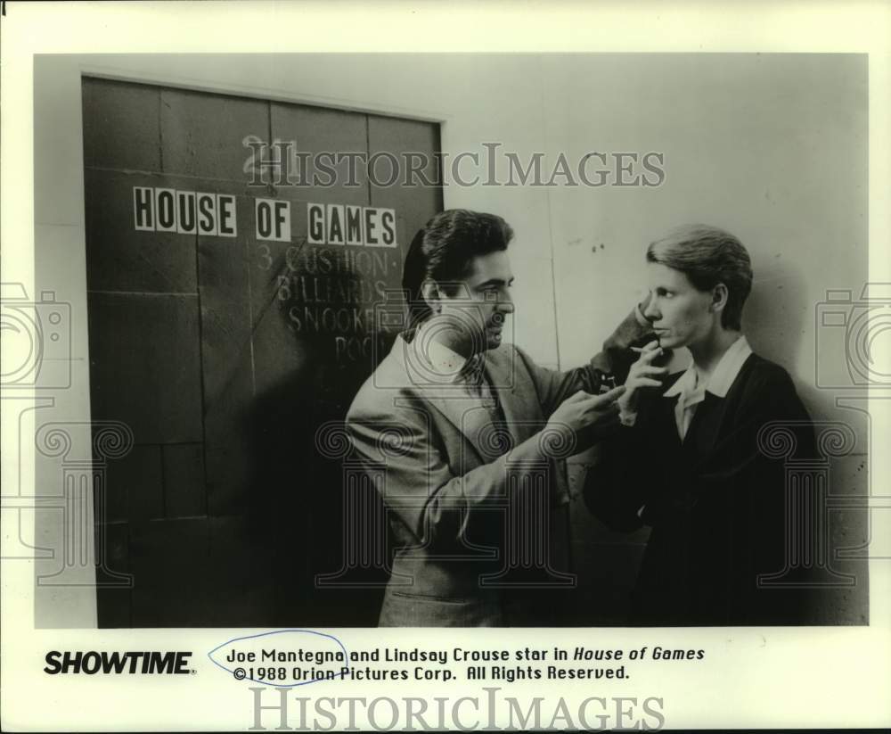 1988 Press Photo Joe Mantegna and Lindsay Crouse star in "House of Games" on TV-Historic Images