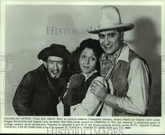 1984 Press Photo Actress Andrea Martin, co-stars in "Six Gun Justice" on Cinemax-Historic Images