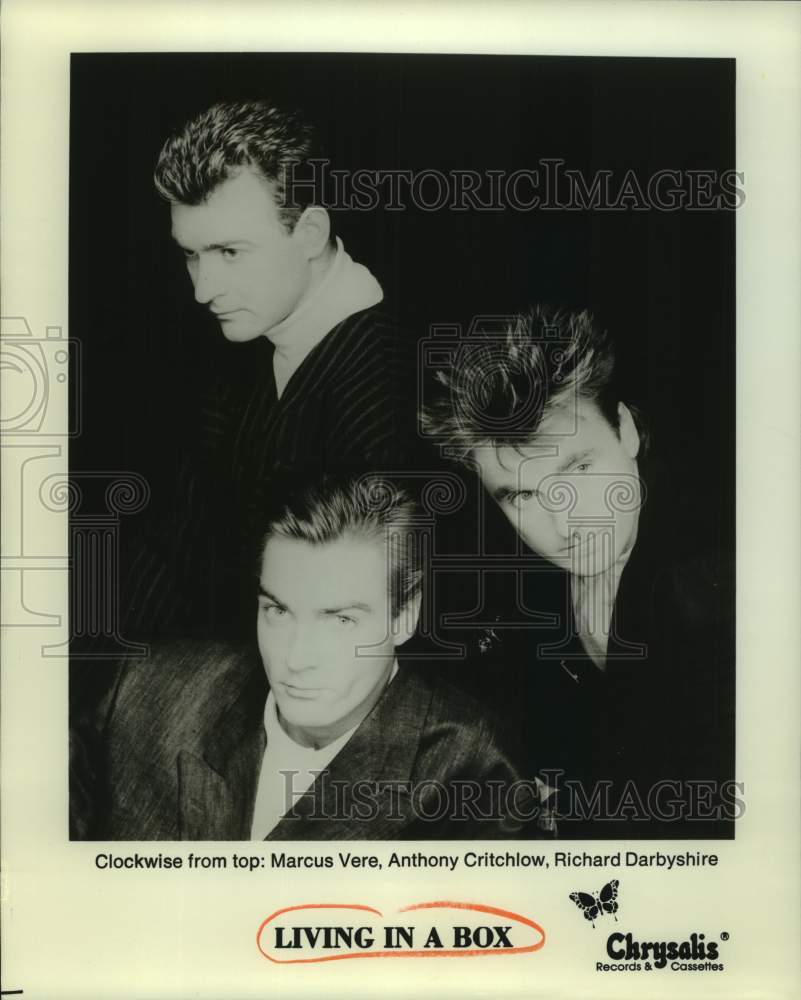 1987 Press Photo Marcus Vere, band members in Living in a Box - nop50505-Historic Images