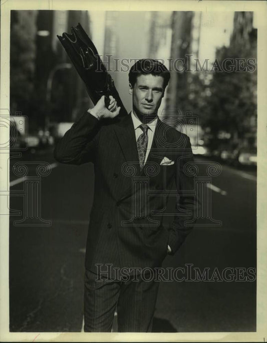 1988 Man models suit, Men's Fashion - Historic Images