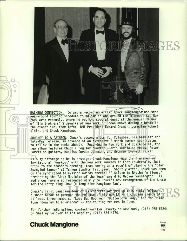 1983 Press Photo Chuck Mangione, Edward Cramer &amp; Robert Klein in New York.-Historic Images