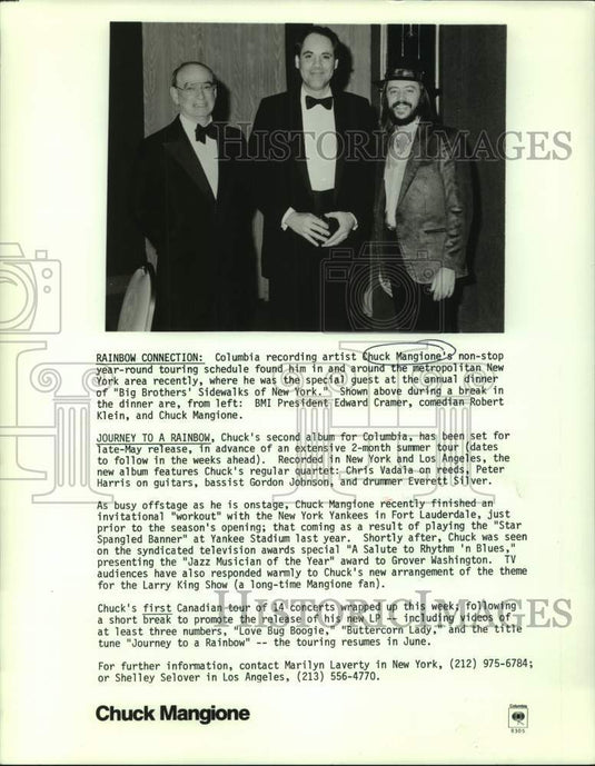 1983 Press Photo Chuck Mangione, Edward Cramer & Robert Klein in New York.-Historic Images