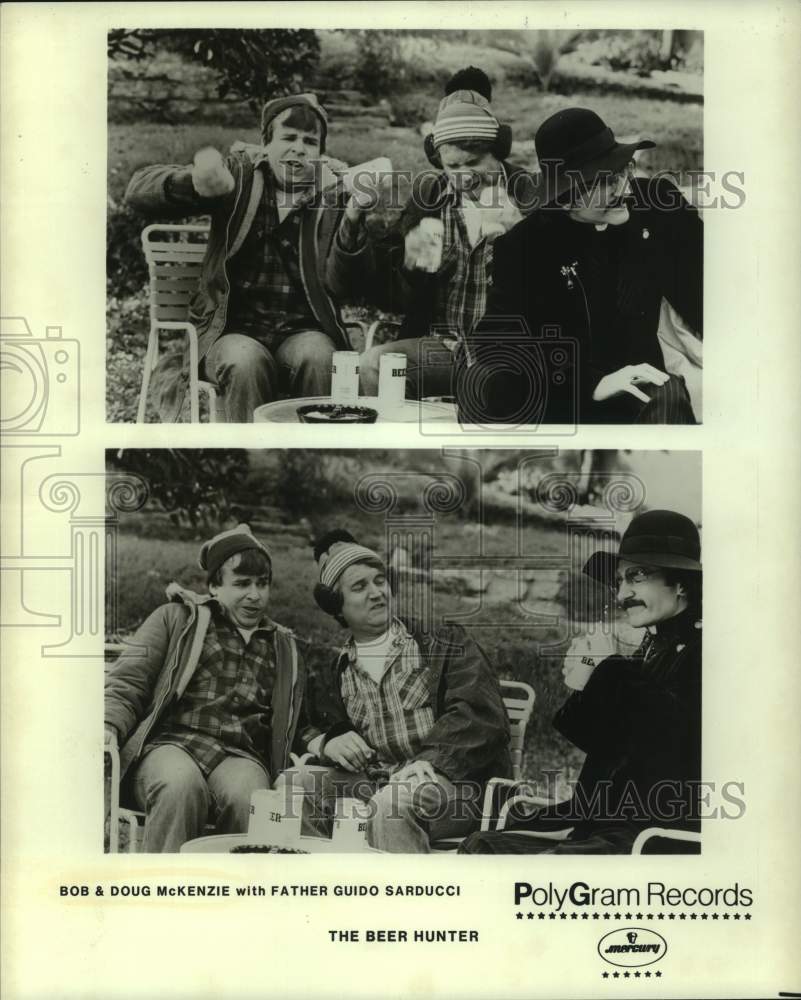 1982 Press Photo Bob &amp; Doug McKenzie, Father Guido Sarducci in &quot;The Beer Hunter&quot;-Historic Images