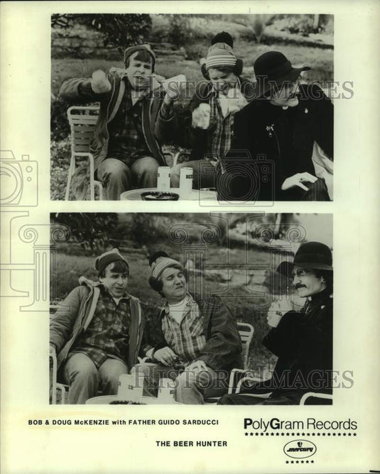 1982 Press Photo Bob & Doug McKenzie, Father Guido Sarducci in "The Beer Hunter"-Historic Images