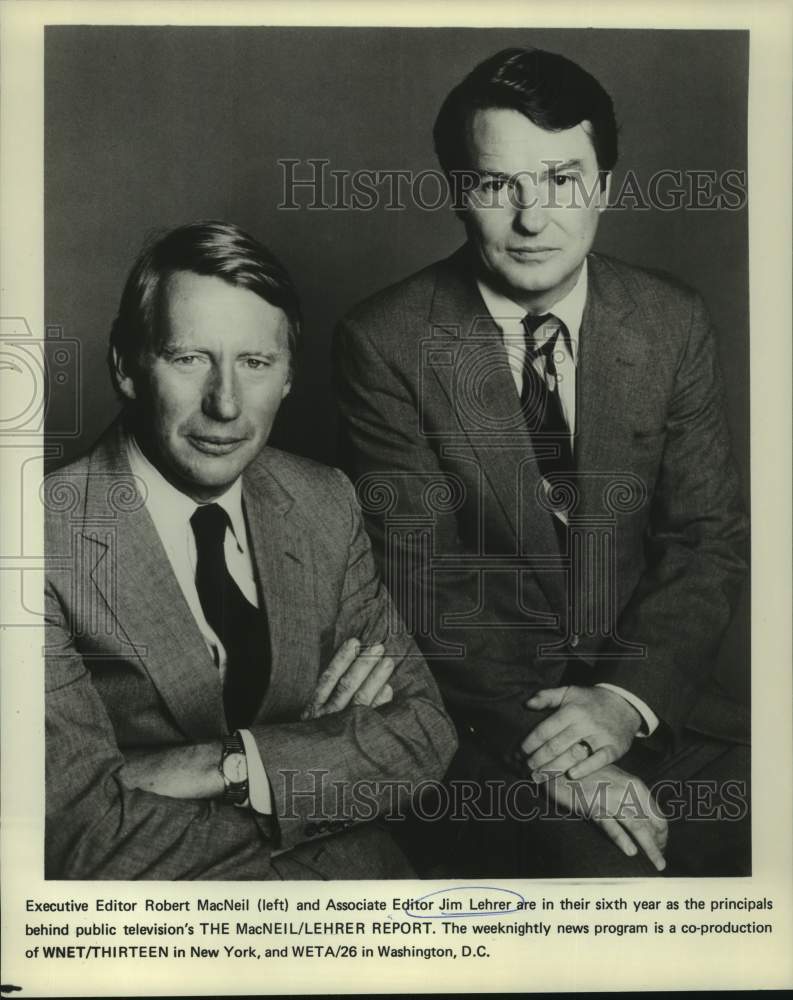 1981 Robert MacNeil and Jim Lehrer on The MacNeil/Lehrer Report. - Historic Images