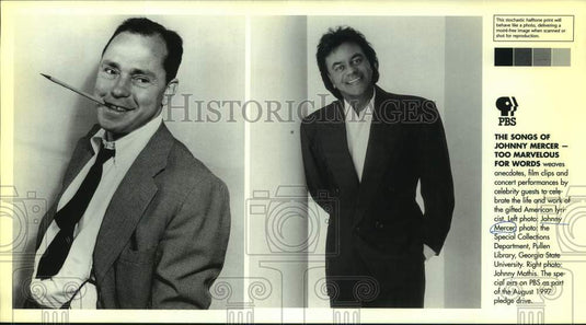 Press Photo Johnny Mercer & Johnny Mathis featured on PBS - Historic Images