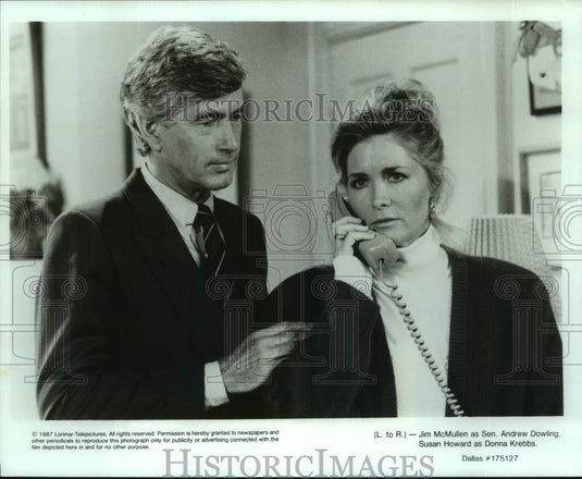 1987 Press Photo Susan Howard and Jim McMullan star on CBS-TV "Dallas."-Historic Images