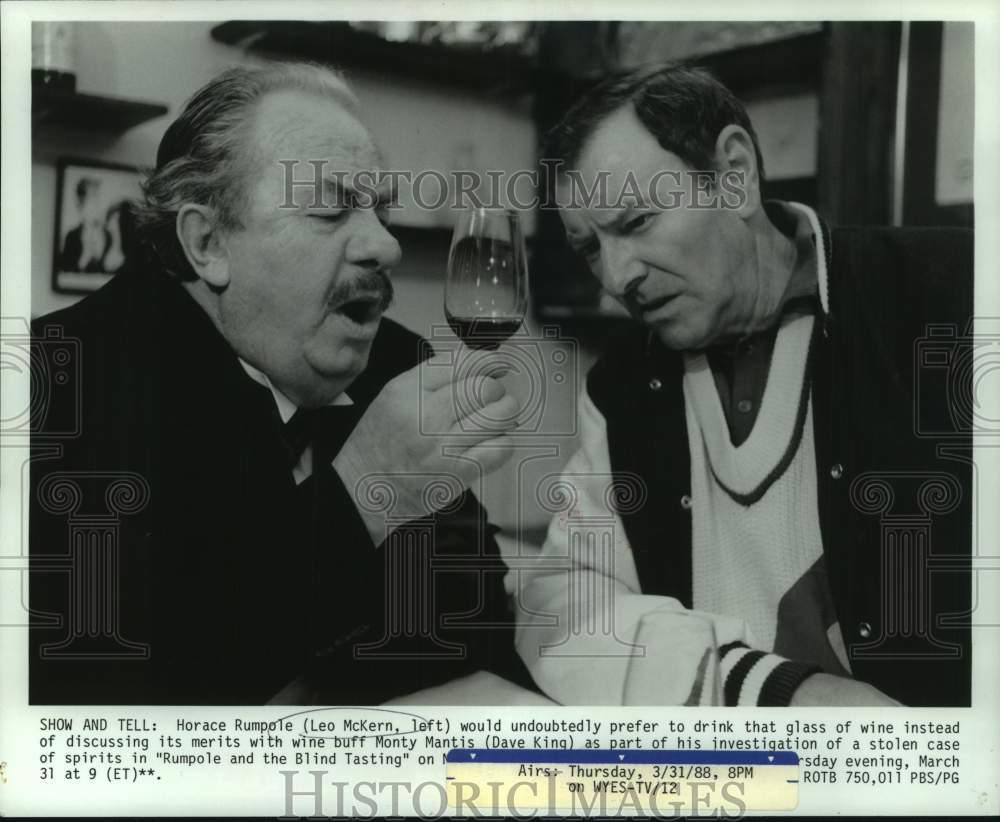 1988 Press Photo Leo McKern &amp; Dave King, &quot;Rumpole and the Blind Tasting&quot;-Historic Images