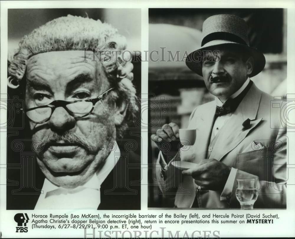 1991 Press Photo Leo McKern &quot;Rumpole of the Bailey&quot; &amp; David Suchet, &quot;Mystery!&quot;-Historic Images