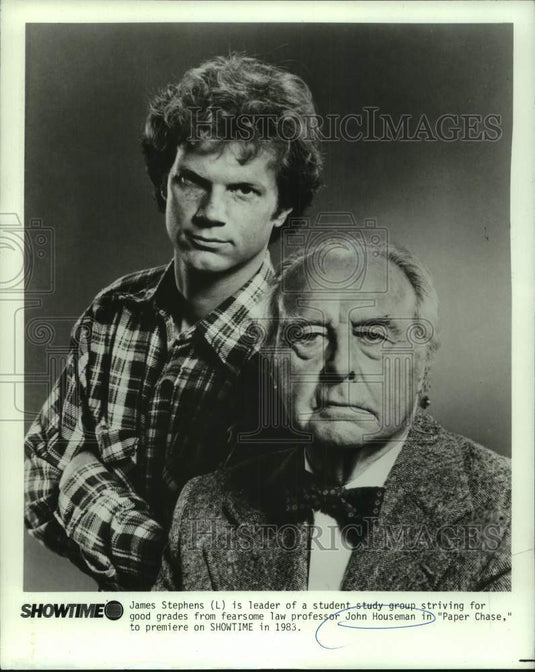 1983 Press Photo John Houseman and James Stevens in Paper Chase, on Showtime.-Historic Images