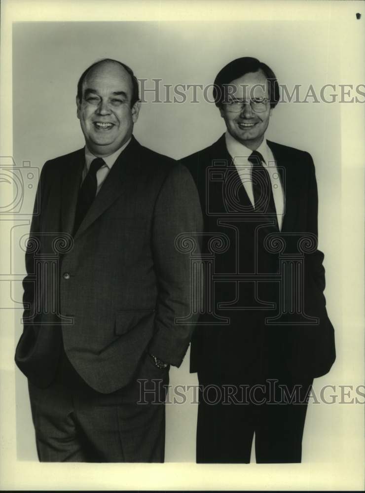 1984 Press Photo Charles Kuralt, Bill Moyers in "Crossroads" on CBS Television-Historic Images