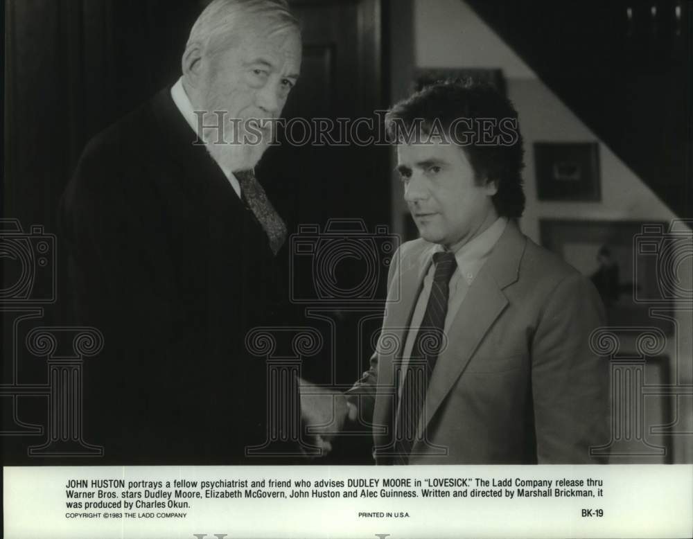 1983 Actors John Huston, Dudley Moore in &quot;Lovesick&quot; movie - Historic Images