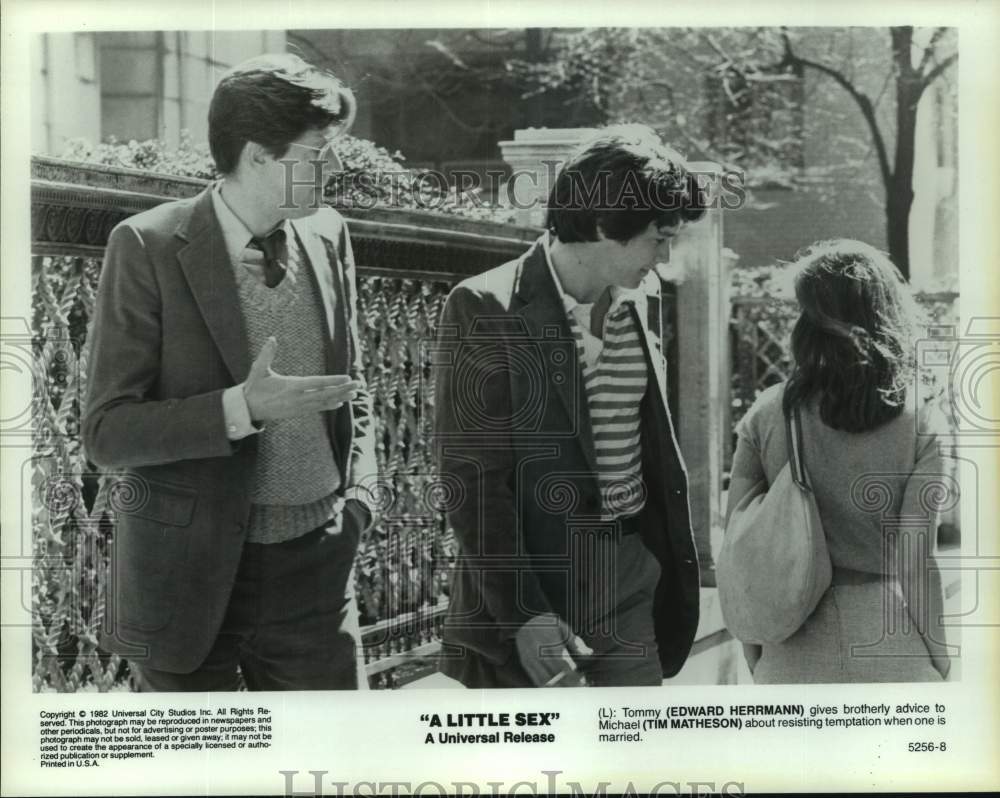 1982 Press Photo Actors Edwar Herrmann, Tim Matheson in "A Little Sex" movie-Historic Images